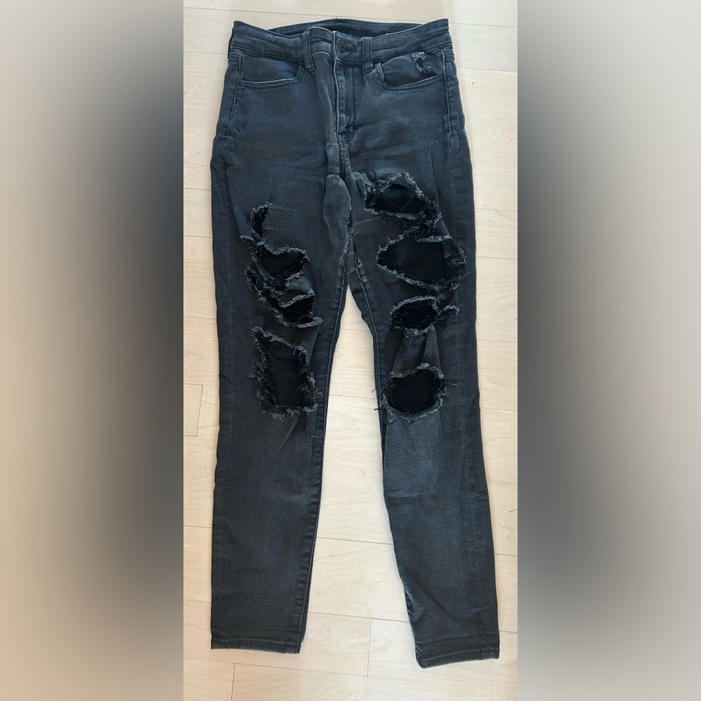 American Eagle-  Next Level Stretch Black Distressed Skinny Jeans - Size 8